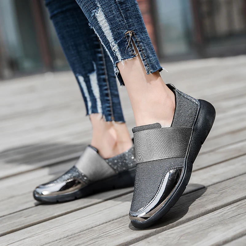 Женские Дышащие туфли на плоской подошве повседневные Лоферы без застежки
