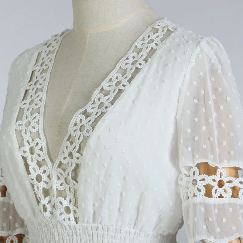 Летнее сексуальное открытое платье для женщин v образный вырез пышные рукава