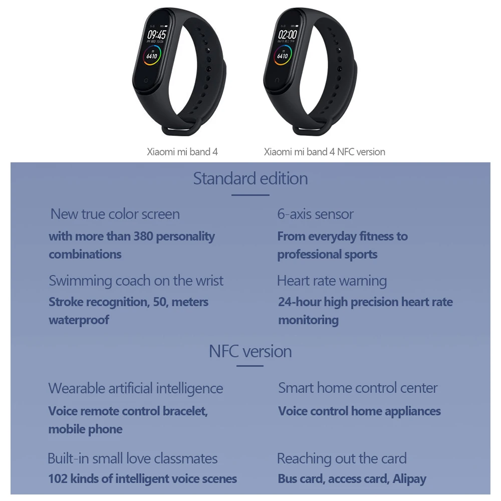 In Stock Xiaomi Mi Band 4 Smart Wristband Fitness Heart Rate Bracelet Music AI bracelet Bluetooth 5.0 AMOLED Color Touch Screen