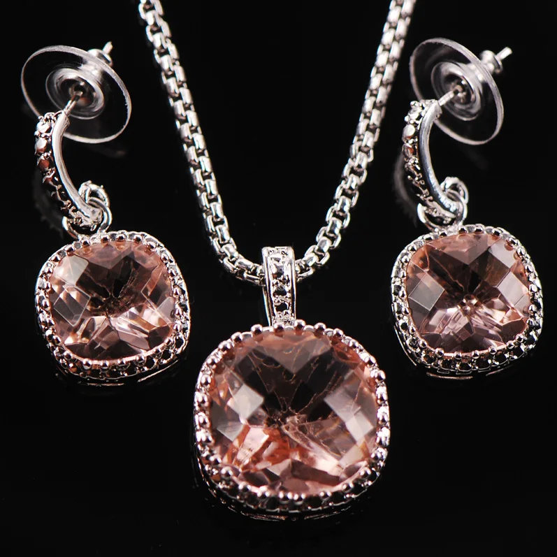 Женские Висячие серьги Morganite Серебристые с подвесками в виде кристаллов