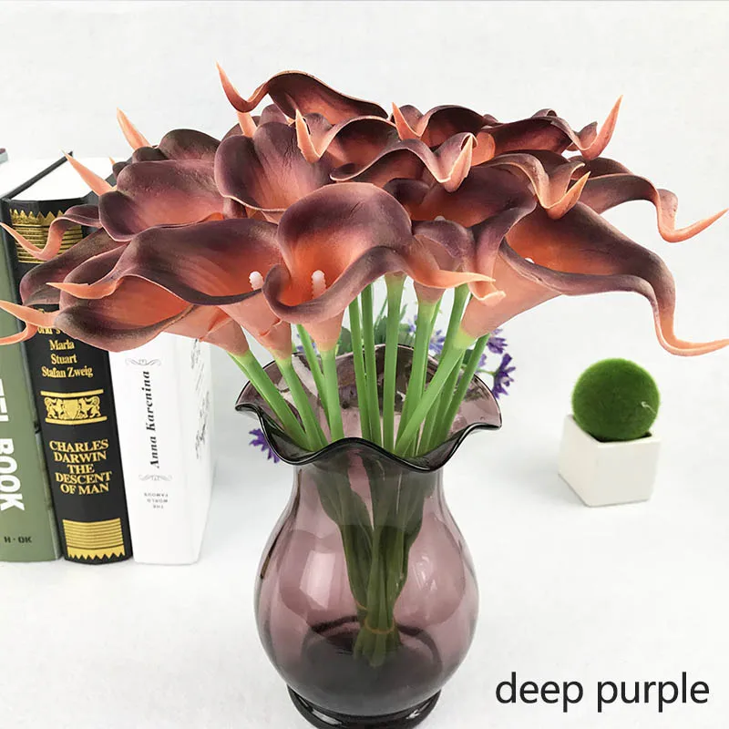 deep purple 10 шт Вечерние Свадебный букет цветов украшение дома свадебный букет ПУ мини многоцветные латексные искусственные цветы - Цвет: deep purple