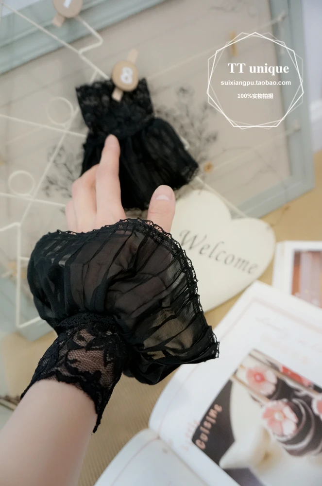 Fake Original Handmade False temperament lace organ floral horn palace wind white Black Chiffon Crest Collar Lace |