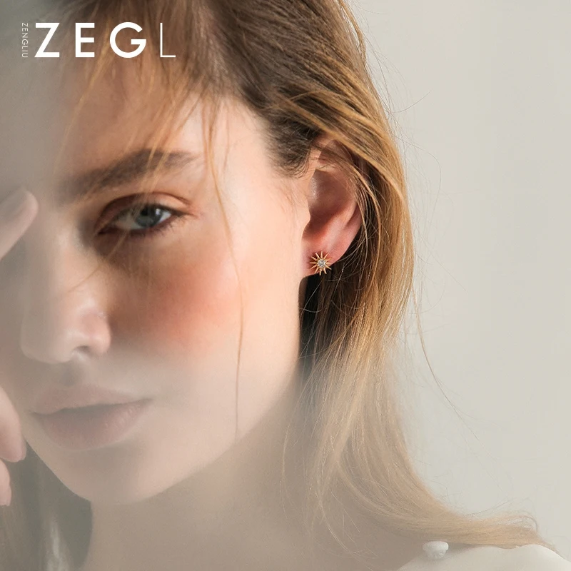 Женские 925 пробы Серьги ZEGL асимметричные серьги в форме звезды Луны