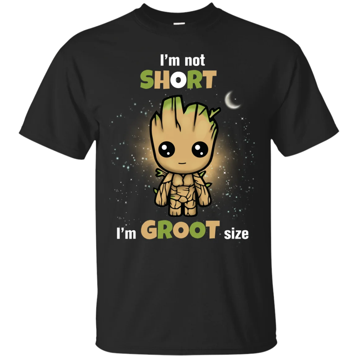 Малыш Грут I'm Not Short Groot размер футболка Черная Хлопковая мужская забавная
