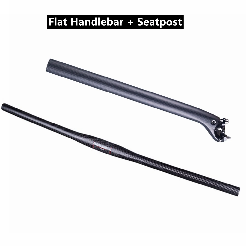 Flat Bars Seatpost Без логотипа, комплекты для руля горного велосипеда 3 k, матовый руль из углеродного волокна для велосипеда+ подседельный штырь+ стержень для велосипеда, MTB Запчасти - Цвет: Flat Bars Seatpost