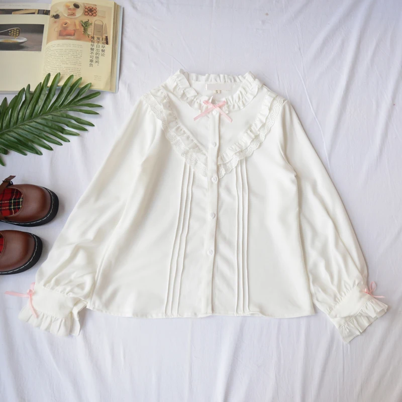 Стенд воротник рюшами для женщин рубашки мальчиков корейский Kawaii розовый лук на