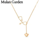 mg trendy rose gold stethoscope necklace women heart pendant necklace valentines day gift female fashion jewelry accessories
