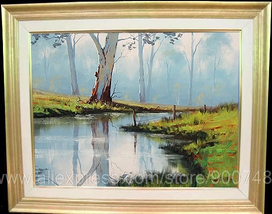 Огромная масляная живопись "Картина крупных речных камнеломовых деревьев" на заказ для оформления стен, декоративная для гостиницы в Австралии.