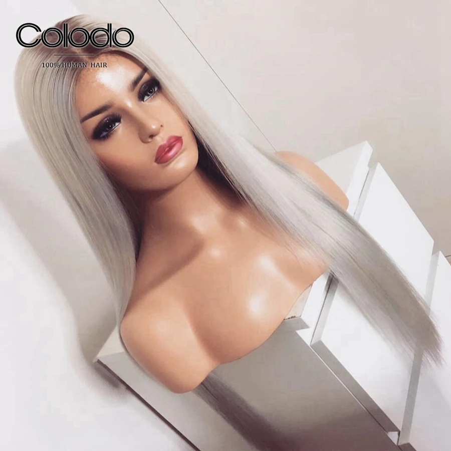COLODO Ombre русые натуральные волосы парик прямые с волосами младенца Remy бразильские