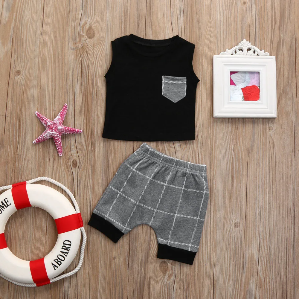 Boy summer suit Infant Toddler Baby Boys Girl Plaid Tops T Shirt Vest Shorts Outfits Clothes Set modis roupa infantil hot #06 |