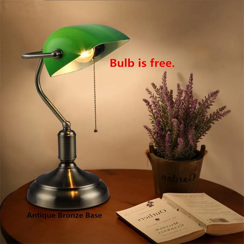 

Green Glass Table Lamp Lampara Escritorio Abajur Luminaria de Mesa E27 Tafellamp Reading Night Lights Office Retro Desk Lamps