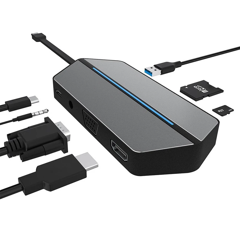 USB C Hub 8-в-1 3 0 Type адаптер USB-C VGA HDMI 5 мм аудио разъем CF SD TF слот для карт ноутбука Macbook |