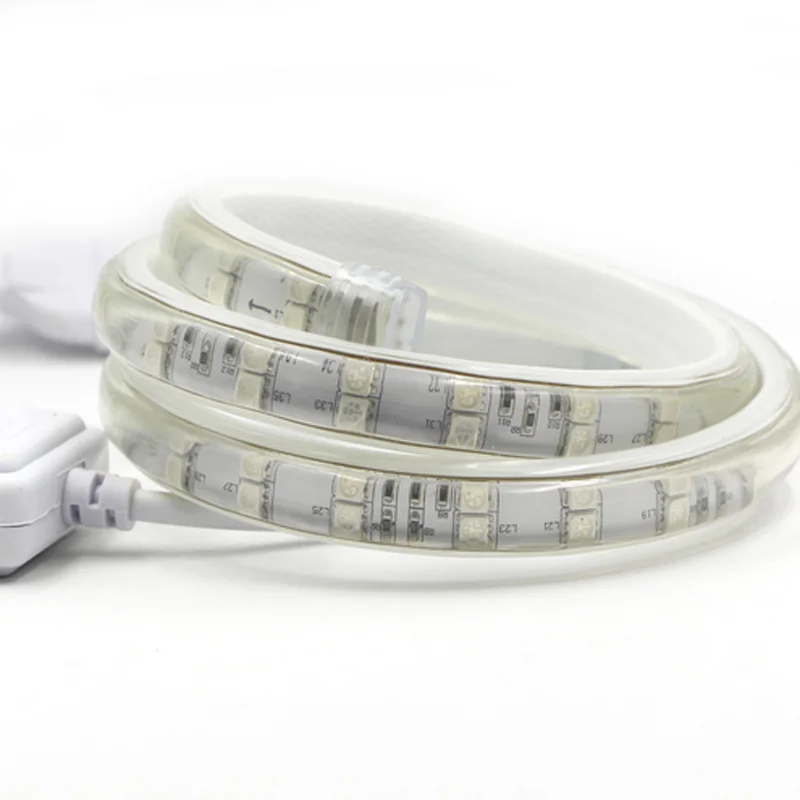 

High Bright 220V RGB SMD Led strip Strip 5050 with power Plug 120leds/m Waterproof led light Flexible LED Light rope EU Plug AC