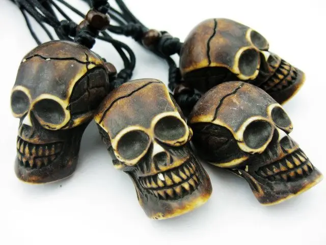

12 pcs Imitation Yak Bone Gothic Skull Head Pendant Necklace Adjustable