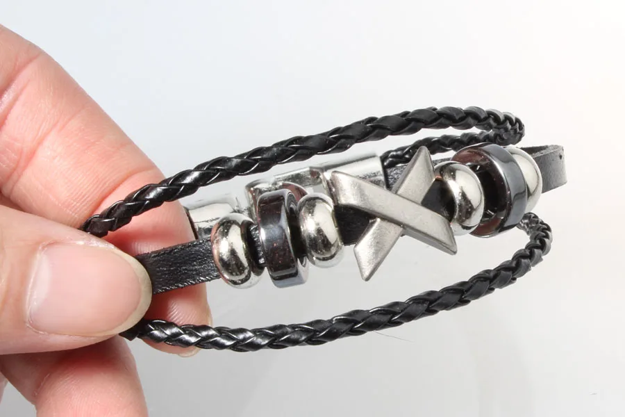 Бесплатная доставка 1 шт. Мода панк кожа ручная работа браслет из бусин