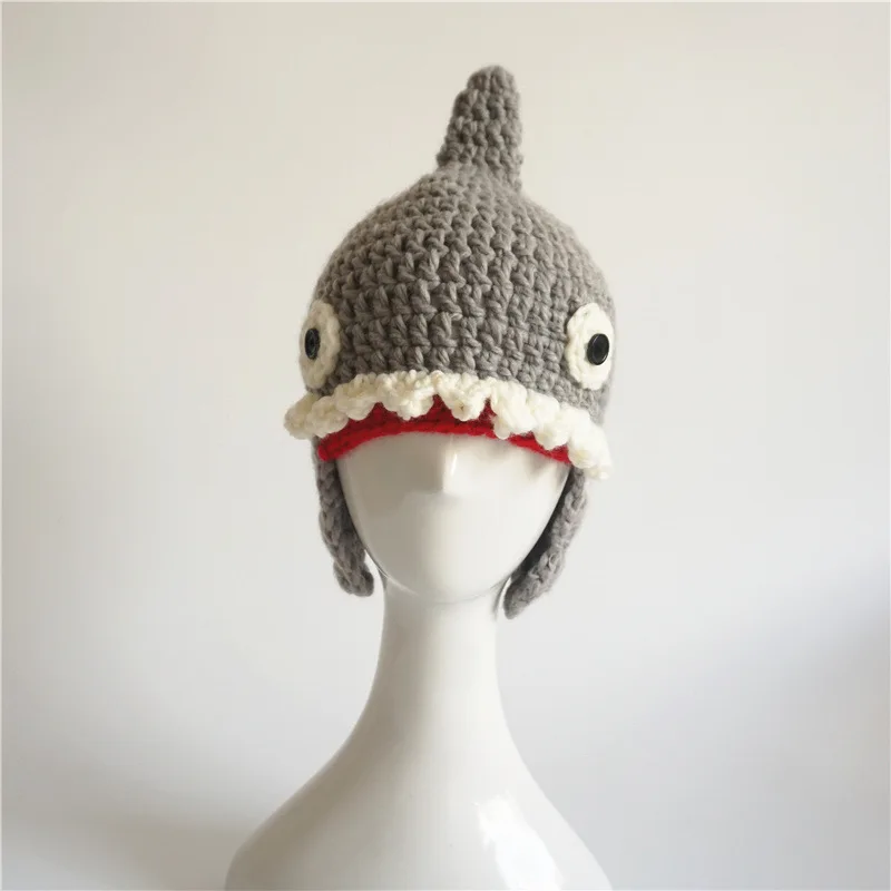 Осенне-зимняя детская необычная шапка Акула милые крутые шапки для мальчиков и