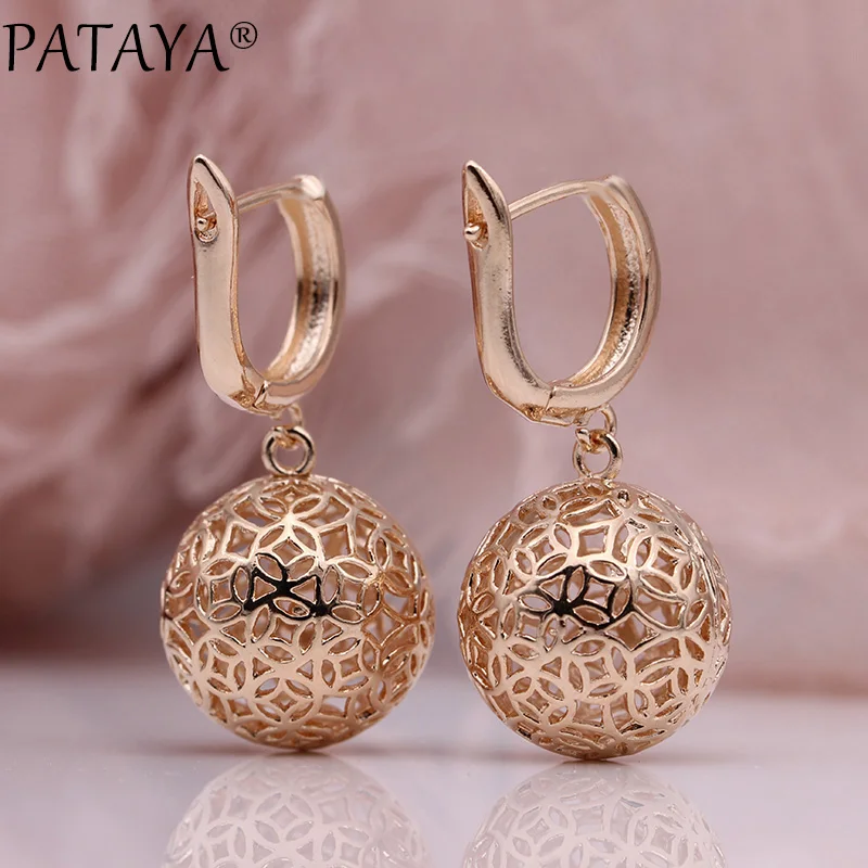 PATAYA, новые милые серьги, уникальные, резные, полые, 585, розовое золото, длинные висячие серьги для женщин, модные, свадебные, вечерние, изысканные, трендовые ювелирные изделия