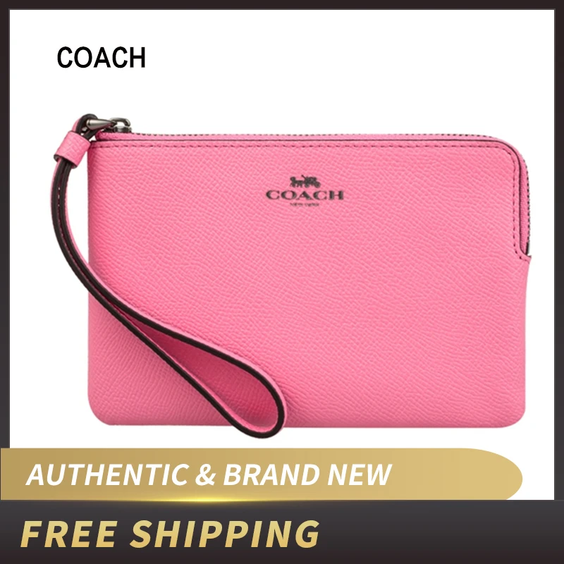 Кожаный чехол кошелек Coach Crossgrain с застежкой молнией и маленьким ремешком