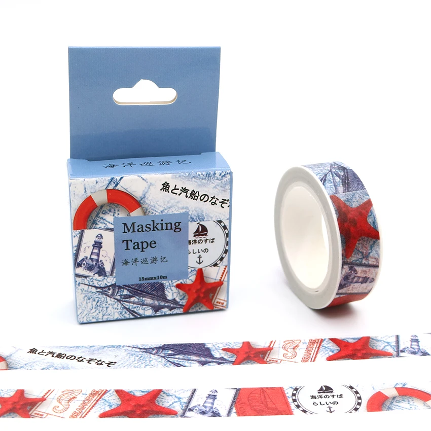 

15mm*10m Box Package Cruise Ocean Washi Tape Masking Tape Decorative Scrapbooking Office Adhesive DIY Sticker Label Tape