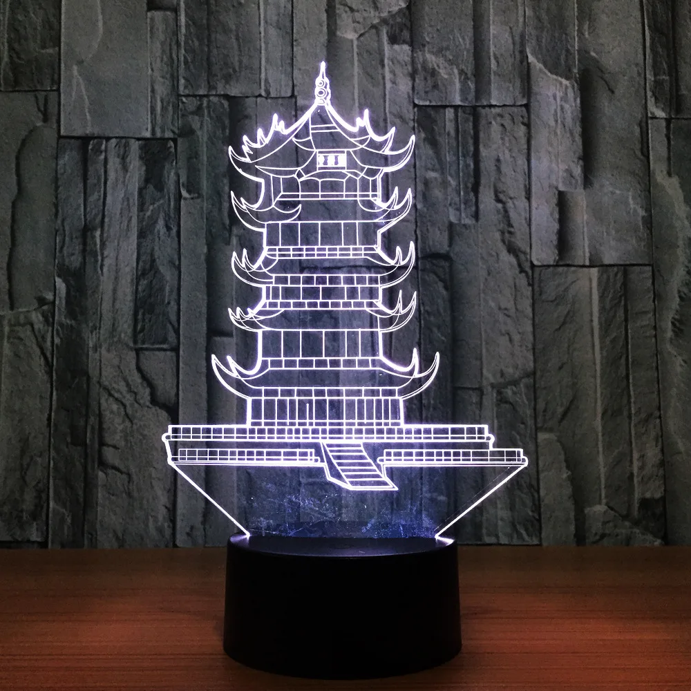 Светодиодный ночсветильник Leifeng в форме пагоды 3D лампа виде башни 7 цветов