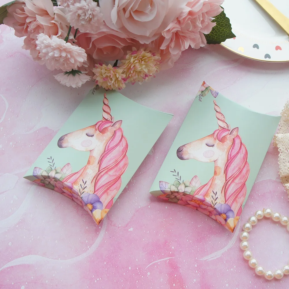 

10pcs Mint Green Pink Unicorn Design Candy Box As Small Gift Cookie Sweet Packaging Wedding Favors Baby Shower Birthday DIY Use