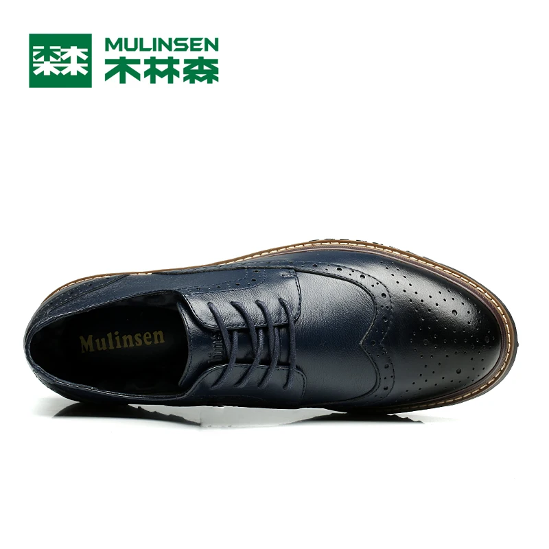 MULINSEN 100% Genuine Leather Upper Rubber Sole Men's Leisure Shoes Fashion Carving Decorated Spring Autumn Casual 260088 | Обувь