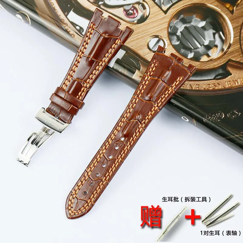 Silver buckle 28 мм мужской деловой высококачественный кожаный ремешок для AP Серии кожаный ремешок для женщин спортивный водостойкий ремешок бабочка пряжка аксессуары - Цвет ремешка: Silver buckle