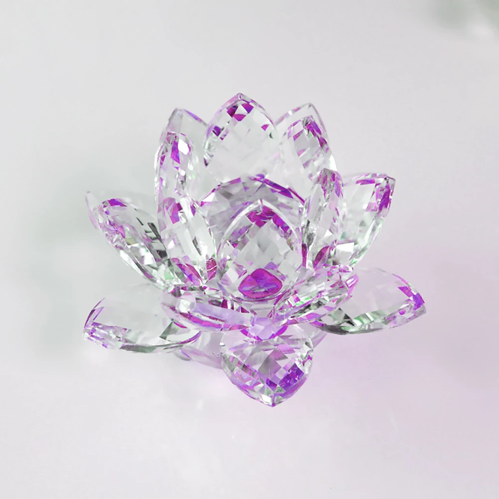 Crystal Lotus Flower Crafts Glass Paperweight Fengshui Ornaments Figurines 80/100/120/140/200mm Lilac Color Home Wedding Decor | Дом и сад