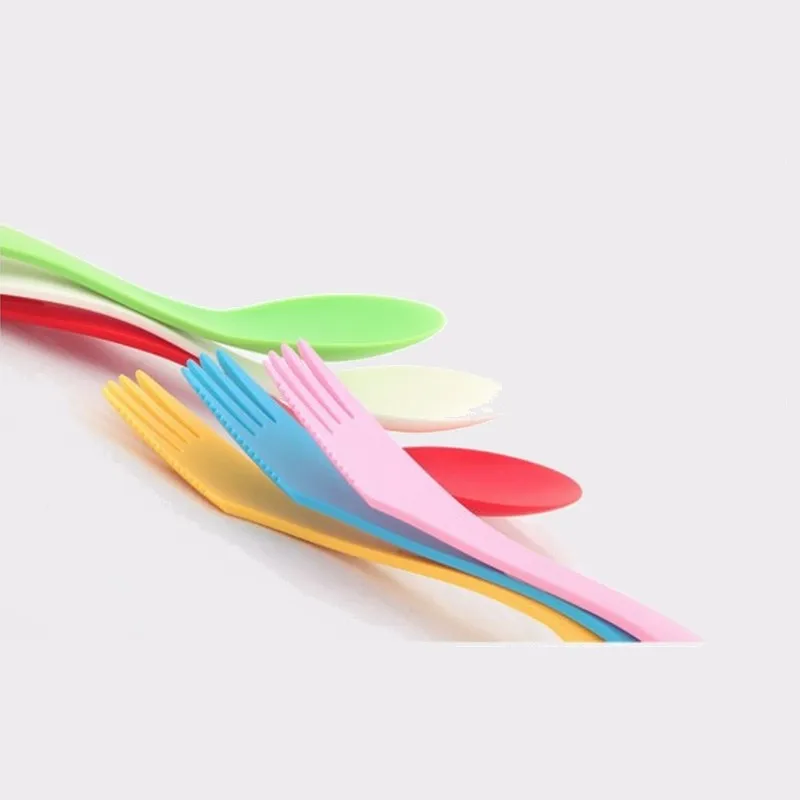 Горячая 300 шт пластиковые ложки вилка-открытый spork для 6 цветов микс отправить