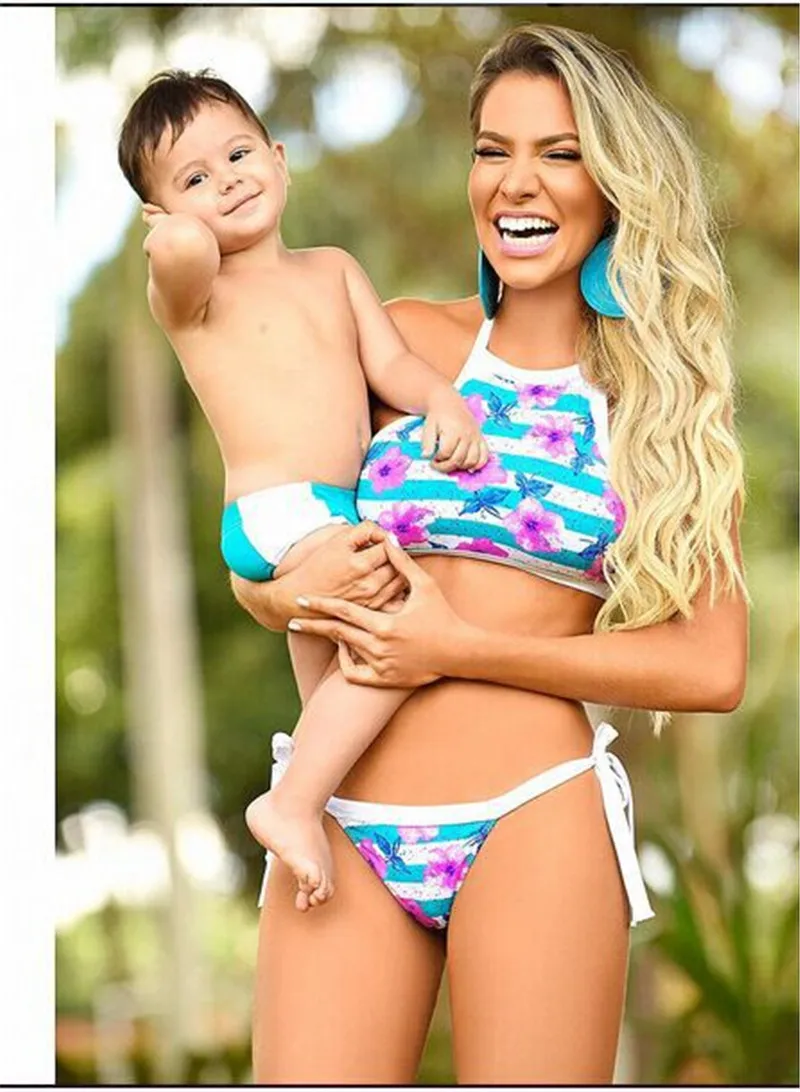 2018 Семейный комплект бикини для матери дочери сына купальник с цветочным принтом
