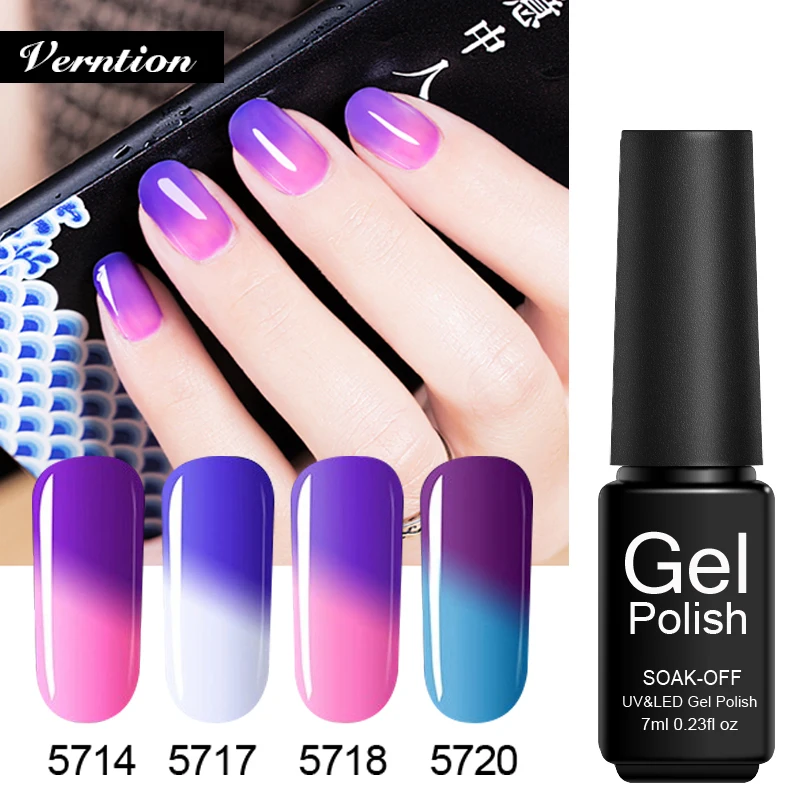 Гель-лак для наращивания ногтей Verstion изменяющий температуру отмачиваемый УФ