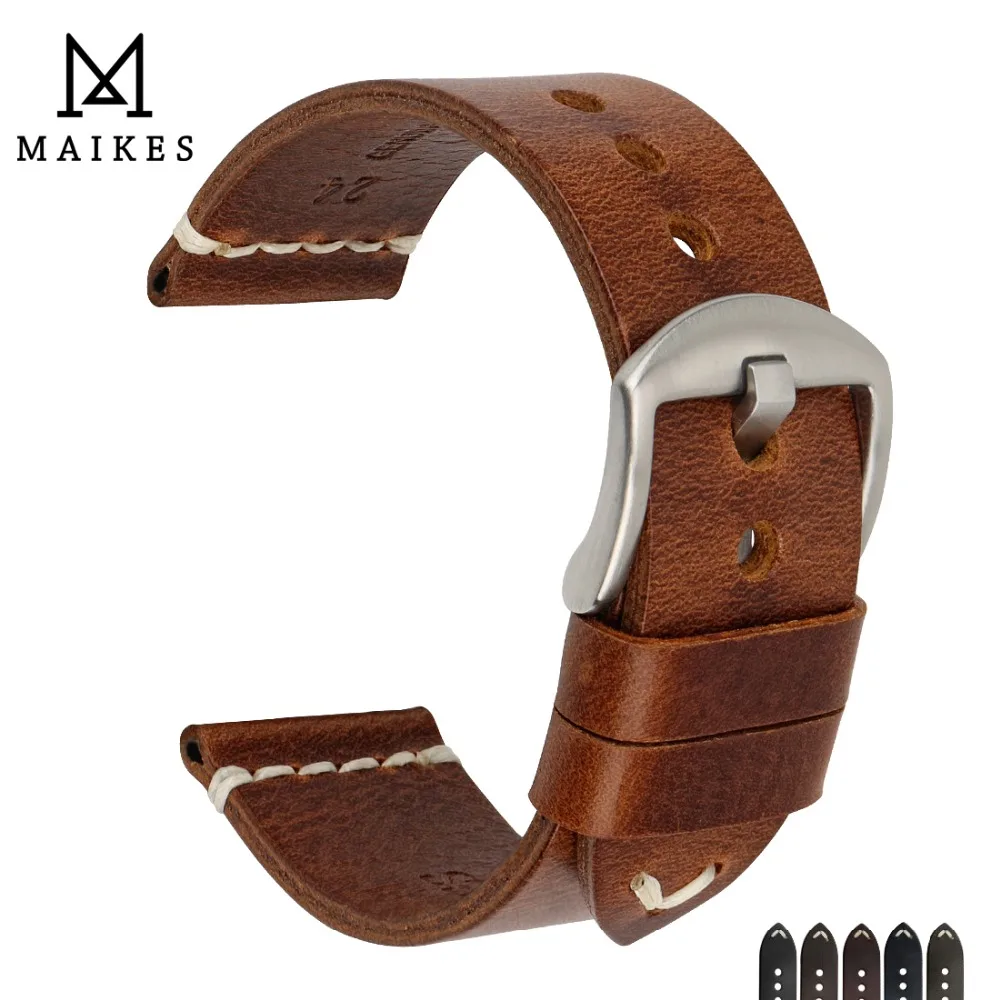 

MAIKES Watch Accessories Cow Leather Strap Watch Bracelet Brown Vintage Watch Band 20mm 22mm 24mm Watchband For Fossil Watch