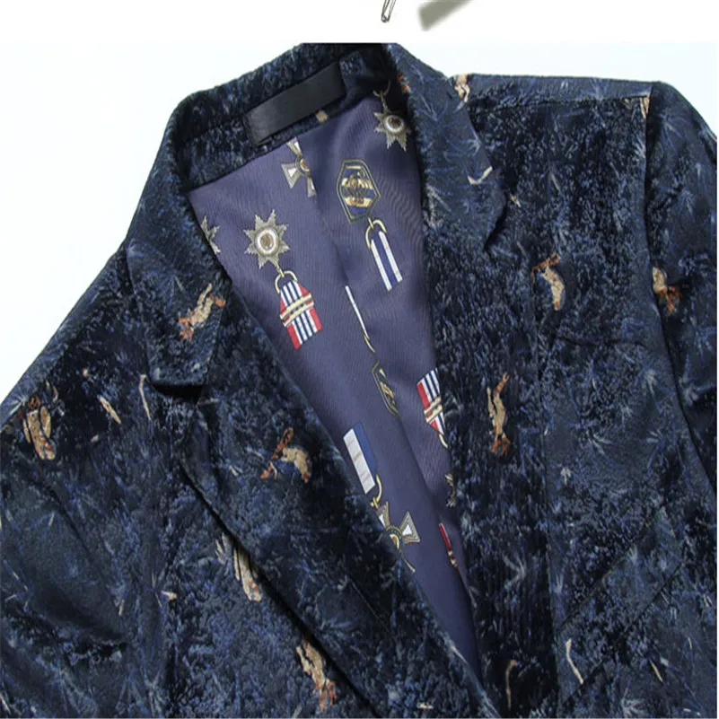 Для мужчин Бизнес печатных пиджак Марка Slim Fit мужской плюс Размеры 6xl бархат