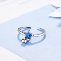 new fashion temperament exquisite female silver plated jewelry blue five pointed stars beautiful opening rings xzr054