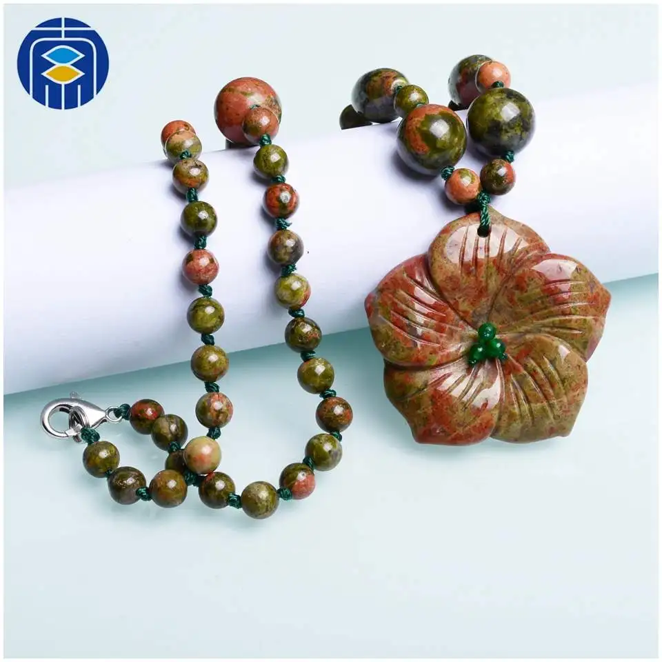 N-D013 Unakite JuleeCrystal женское эффектное ожерелье с натуральными камнями цветы кулон ожерелье модное ожерелье с камнями - Окраска металла: N-D013 Unakite