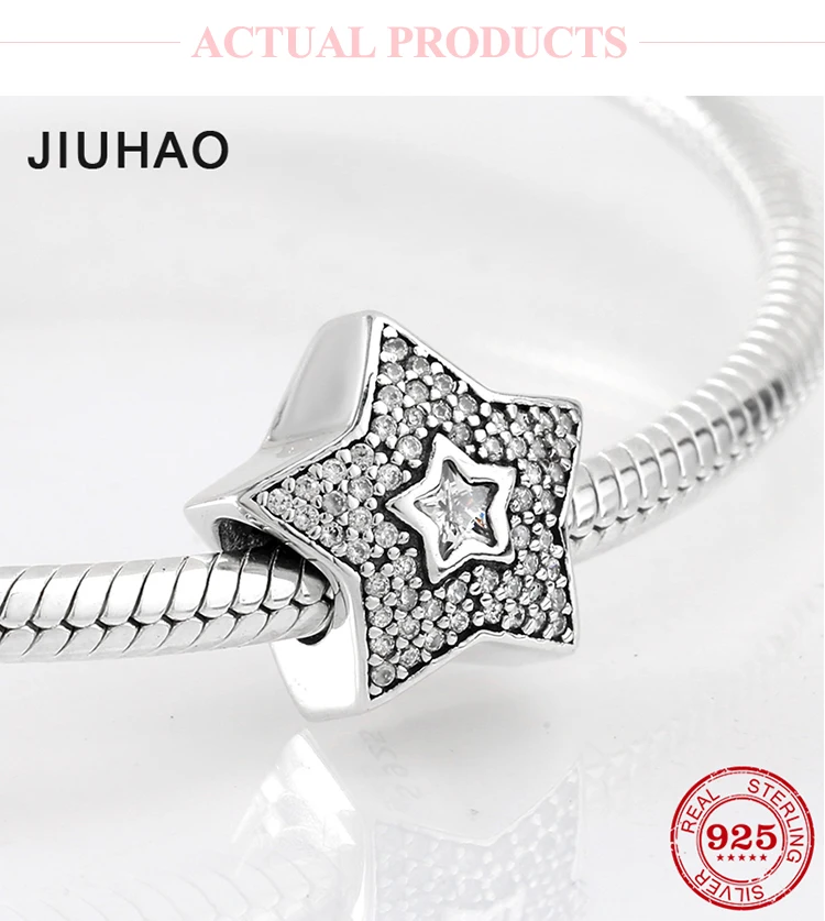 Серебряные бусины 925 пробы, сказочные звезды, подвески, кристалл, CZ, подходят к оригинальному Пандоре, очаровательный браслет и ожерелье, Женские Ювелирные изделия