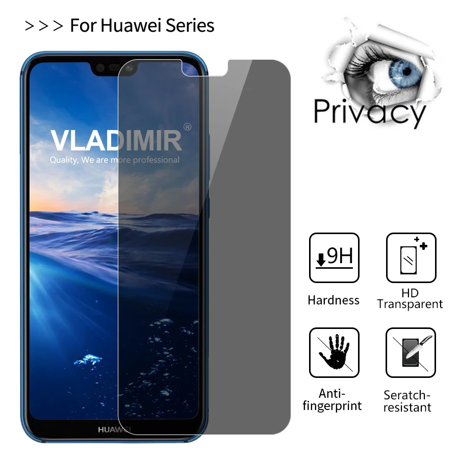 9H конфиденциальности Анти шпионское закаленное стекло для Huawei P20 P10 Lite Plus Pro