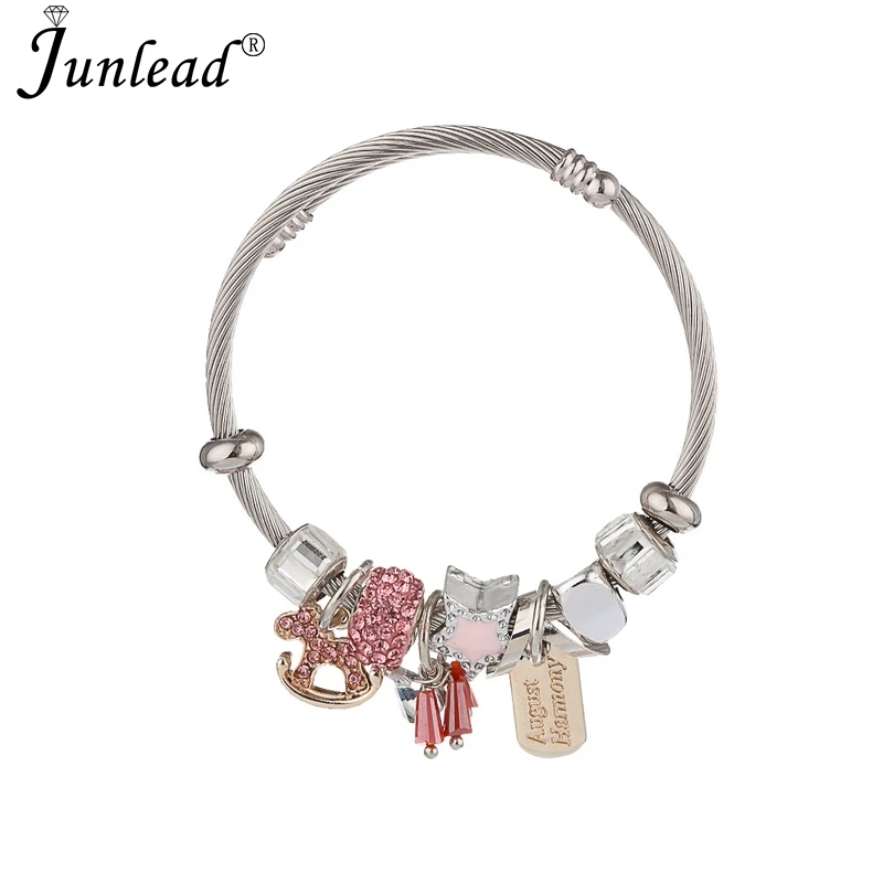 Женский массивный браслет Junlead модный с серебряной лошадкой украшенный
