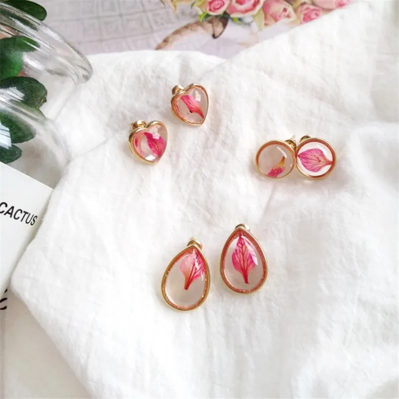 XEDZ творческий Япония и Южная Корея Стекло Cherry Rose лепестки серьги Мода Сердце