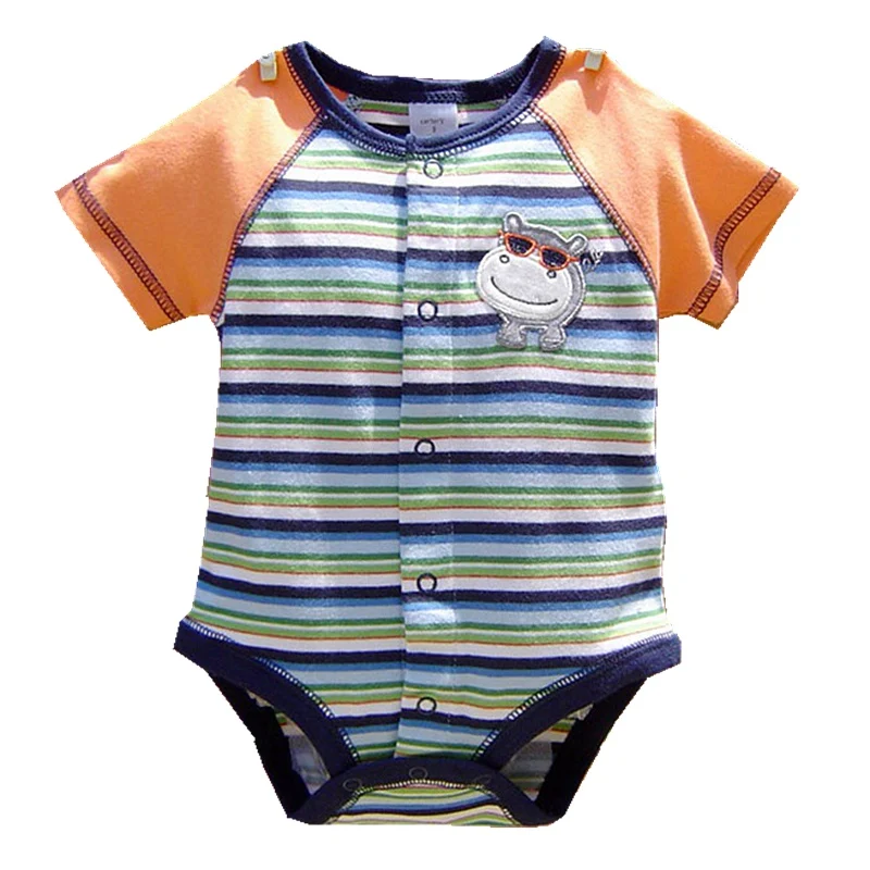 Лето 2017 Симпатичные Бегемот Одежда для новорожденных малышей в полоску Детские