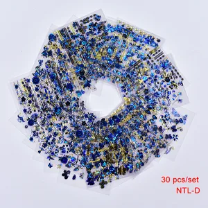 30 листов, 3D золото синие предупреждающие знаки, горячее тиснение, наклейки для ногтей, дизайн ногтей, Блестящие бабочки, Самоклеющиеся татуировки для ногтей,