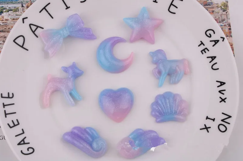 1 9 шт. смолы Единорог в форме звезды Slime Подвески Мини Пластилин Слим бусины для DIY украшения - Цвет: 1