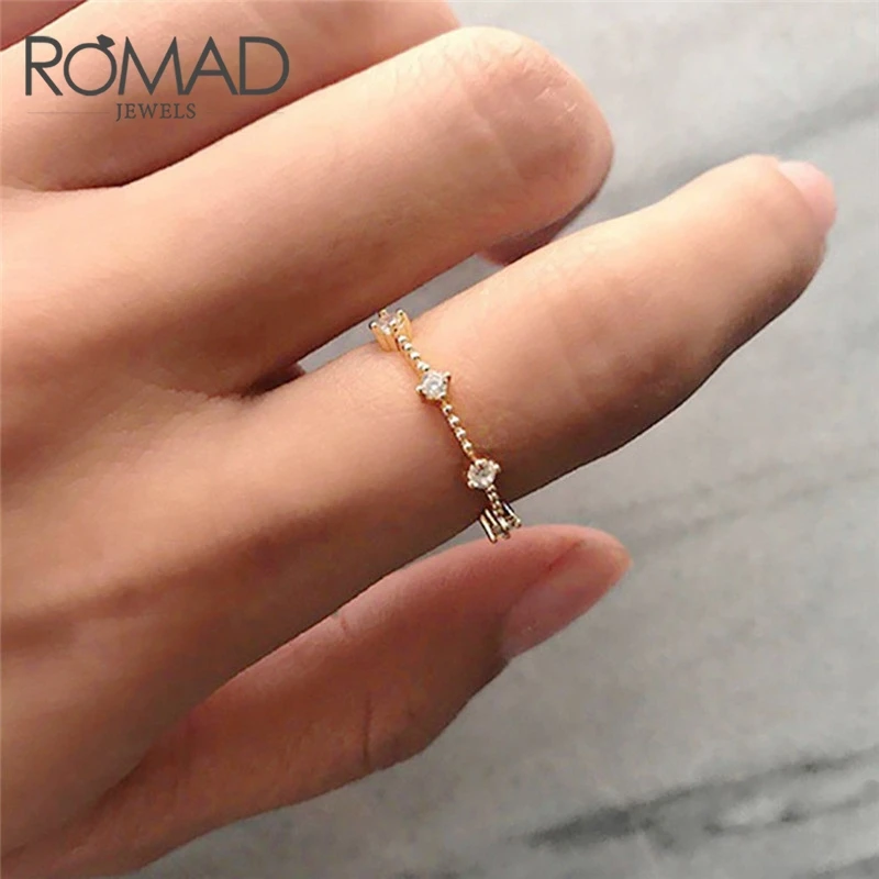 ROMAD простые кольца с кристаллами для женщин, розовое золото, Женское кольцо, вечерние, свадебные кольца, обручальное кольцо, ювелирные изделия, anillos mujer R50