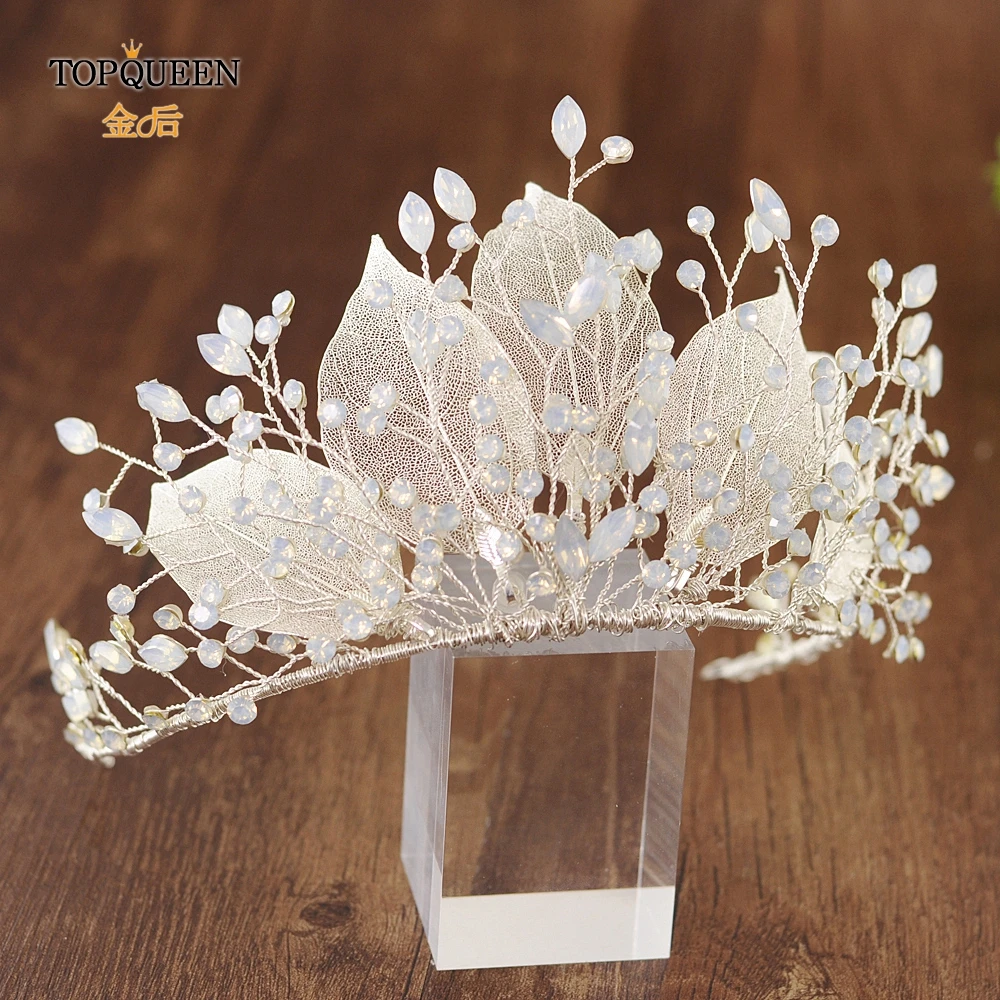 TOPQUEEN Свадебная Корона Серебряный ободок с листьями Тиара для невесты Стразы