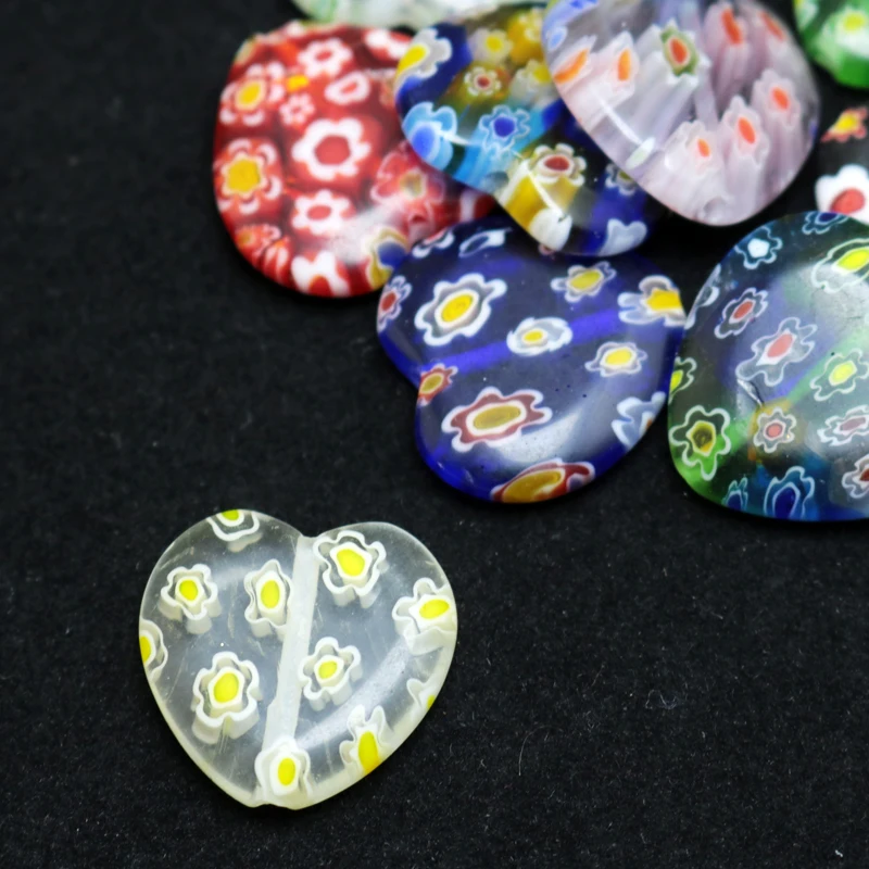 

Beautiful Bead 18pcs Heart Shape Millefiori Flower Lampwork Glass Beads 19x19mm