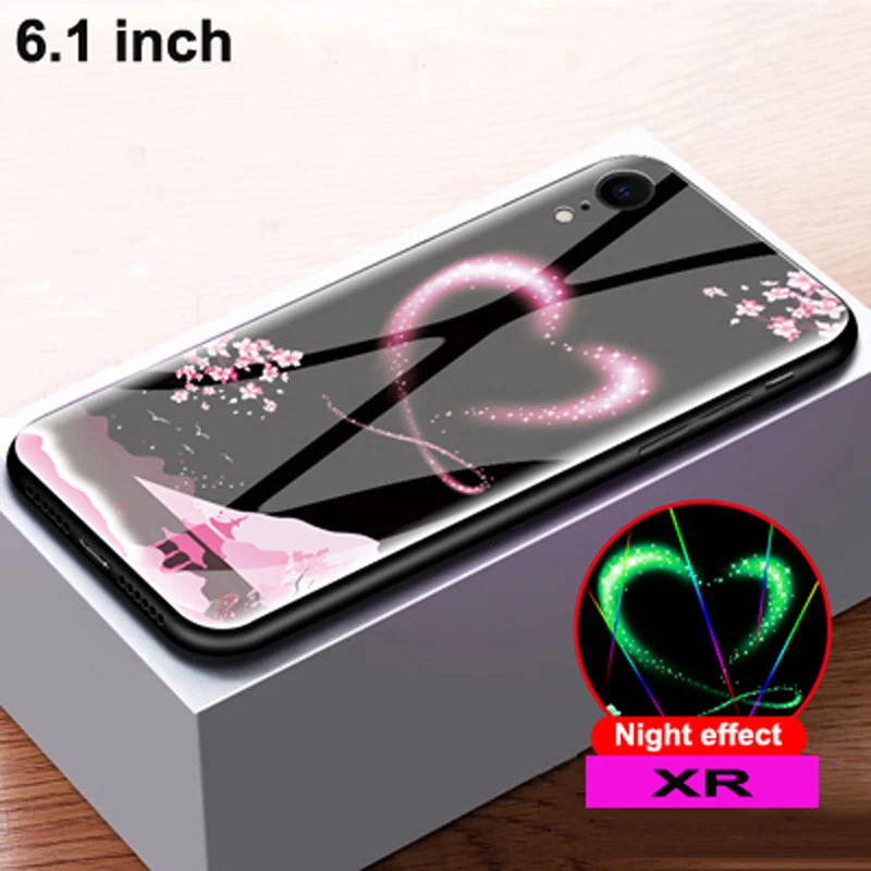 Чехол для iPhone XS XR роскошный светящийся чехол из закаленного стекла + мягкая