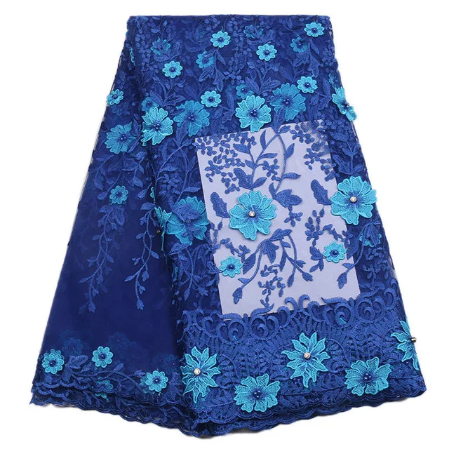 

Lastest Royal Blue High Quality 2018 Tulle Beaded African Lace Fabric Pearls Guipure Embroidered French Nigerian Lace Fabrics