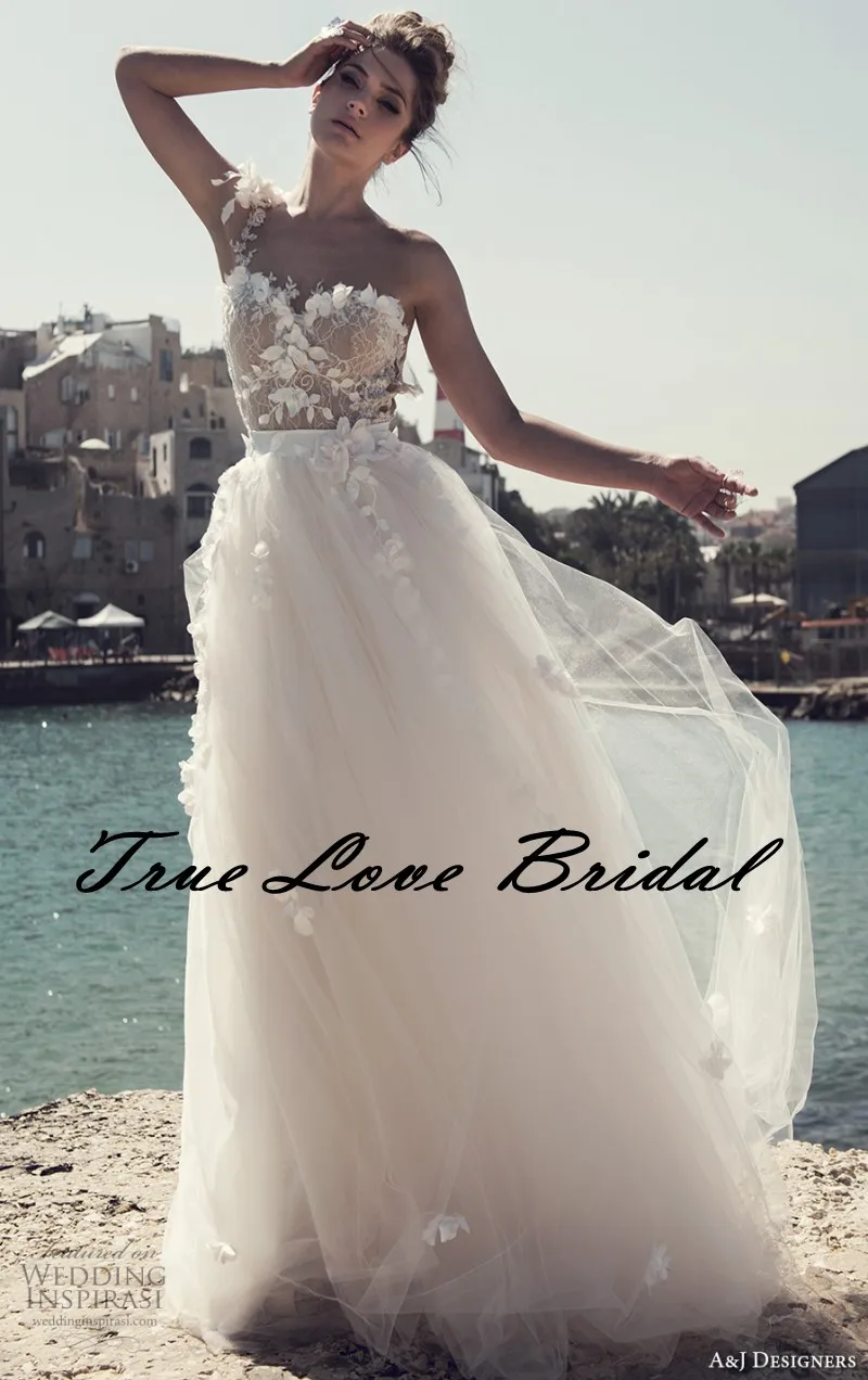 Изящные Sheer Вернуться Одно Плечо Длина Пола Спинки Свадебные Платья давно 2017 Нет