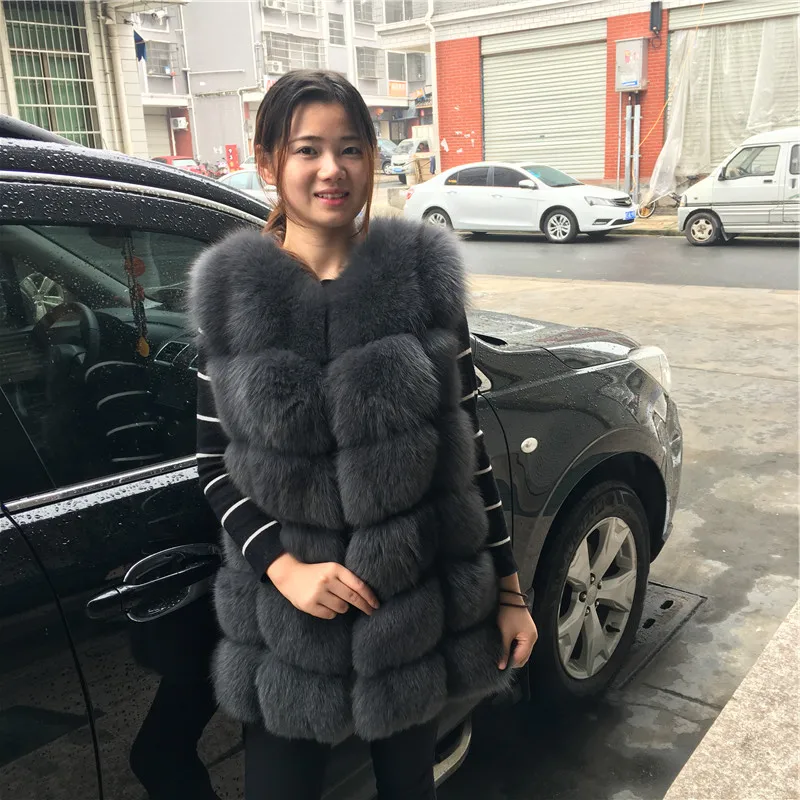 Серый Голубой Песец Меховой Жилет Пальто Для Женщин Реального Природный Зима