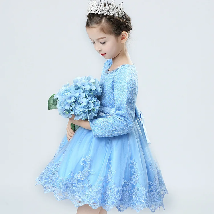 

Princess Girls Lace Dresses Embroidery Flowers Kids Fille Beautiful Dress Pink Purple Sky Blue Girl Dress Clothes 3-12Y Add Wool